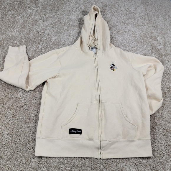 Disney Parks Mickey Mouse Cream Full Zip Hoodie Sweatshirt Women's XL - Picture 1 of 4
